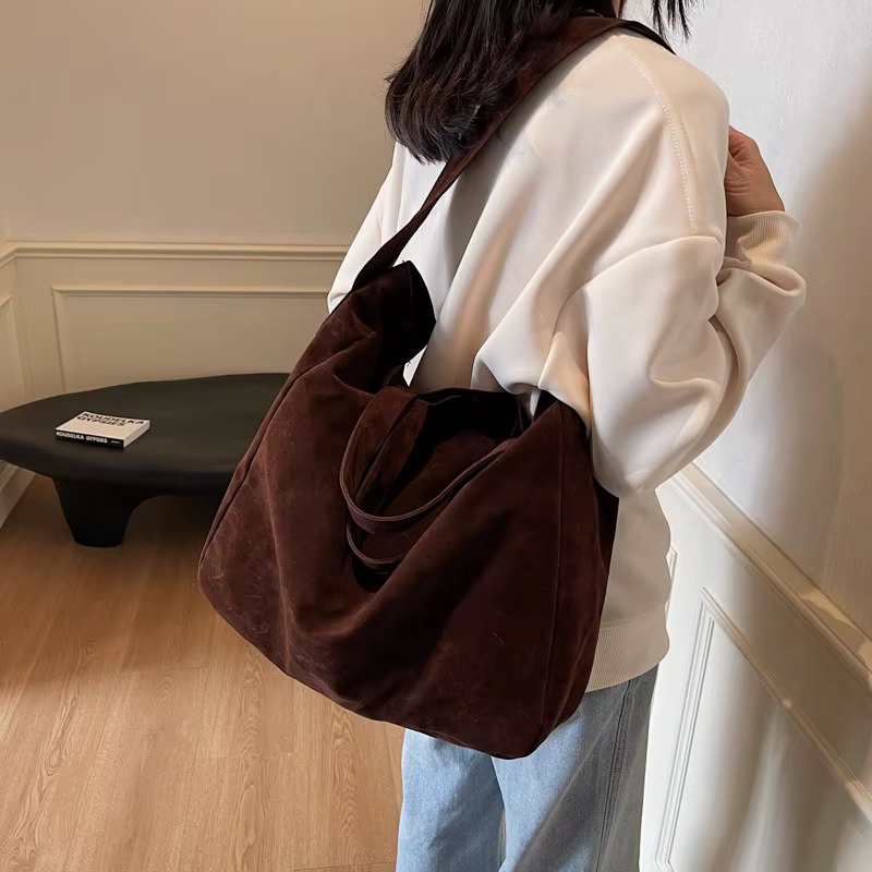 Sacs fourre-tout vintage en daim pour femmes, grand sac à bandoulière initié, sac à livres étudiant coréen, sacs à main, nouvelle mode, 2025