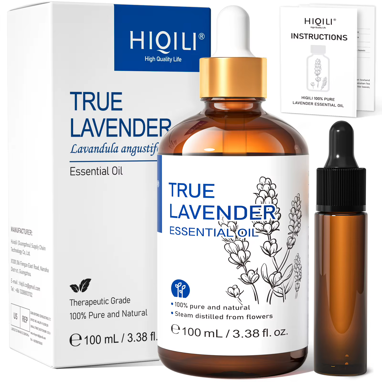 HIQILI 10/30/100/500ml Huile essentielle de lavande 100% naturelle