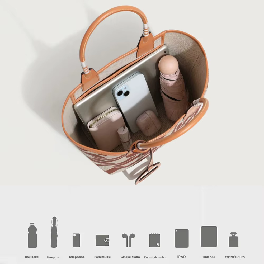 Sac fourre-tout pratique en toile pour femme, imprimé tendance, grande capacité, sac à main décontracté, sac à bandoulière, sac pour tenue femme et fille