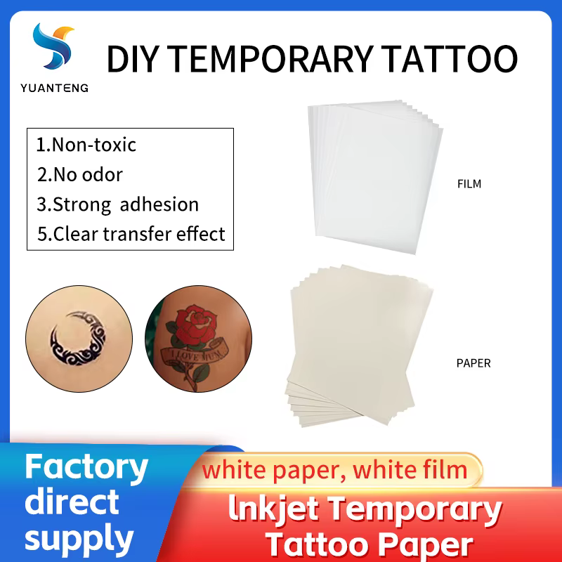 Papier de transfert pour tatouages A4, feuille de tatouage temporaire imperméable DIY pour imprimantes jet d'encre et laser, autocollants pour hommes et enfants