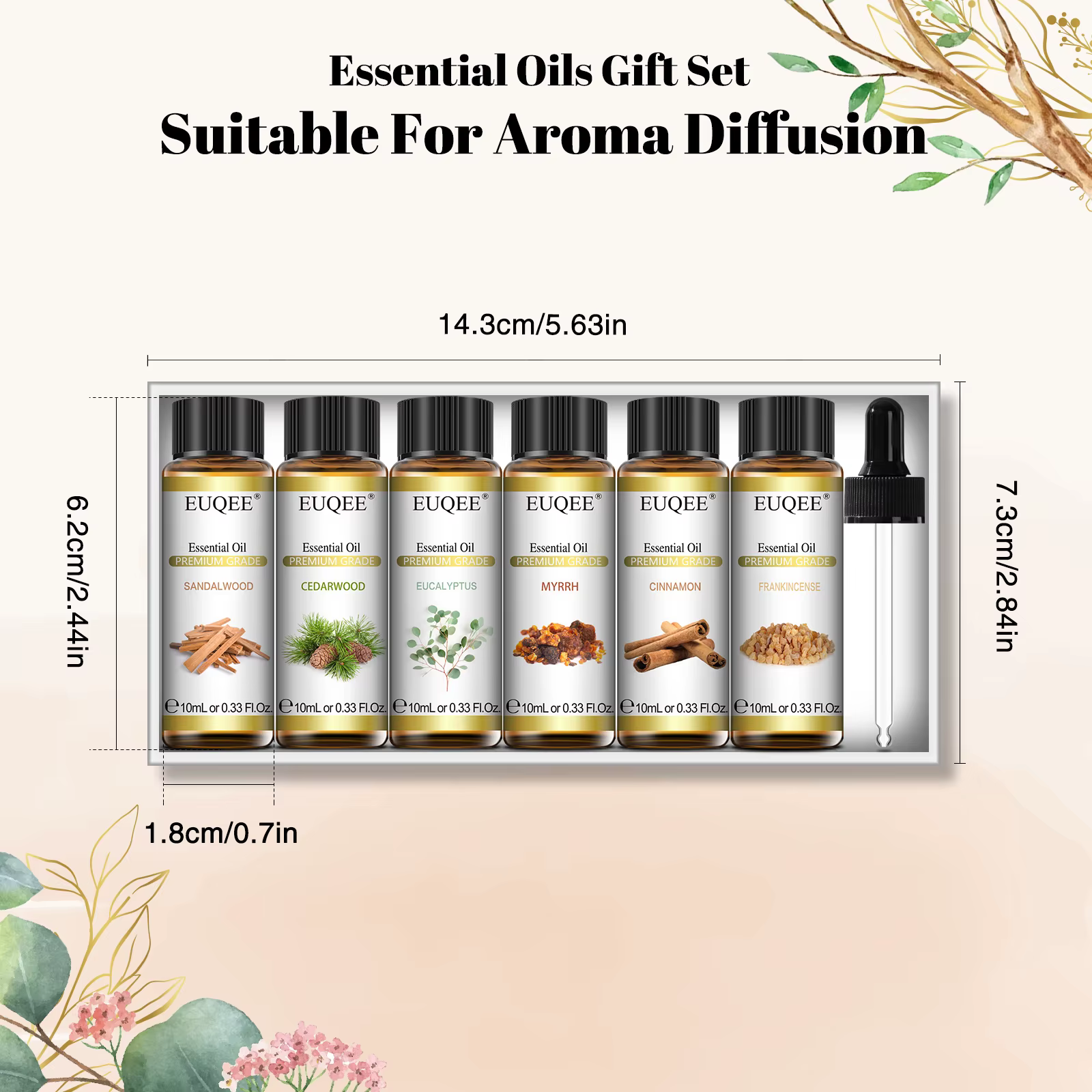 EUQEE huiles essentielles Set 6 bouteilles 10ml