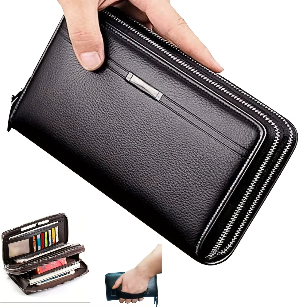 Portefeuille Long en cuir pour hommes, pochette, grand sac à main d'affaires, porte-carte de téléphone, étui cadeau pour hommes, père, fils, mari, petit ami