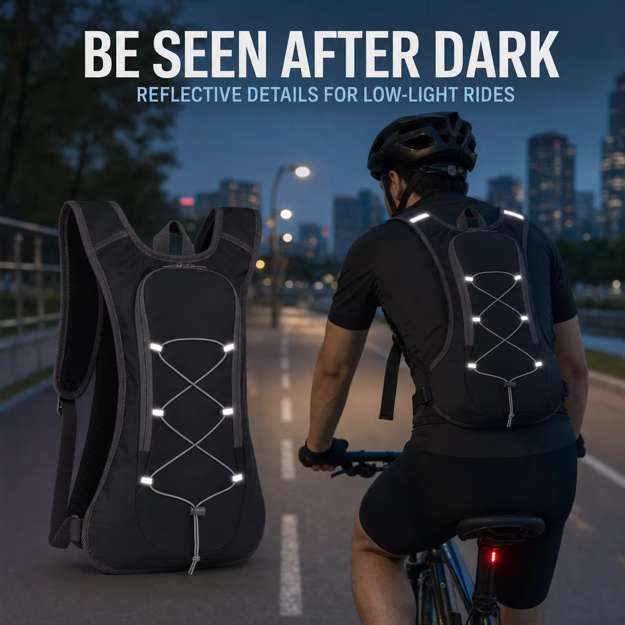 Sac à dos d'hydratation avec poche à eau de 2 L, sac de cyclisme léger en nylon réfléchissant pour la course à pied, la randonnée, le camping, les sports de plein air