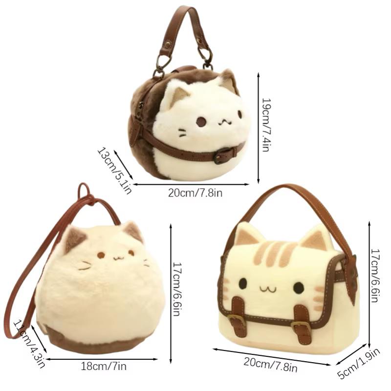 Sac à main chat en peluche mignon, sac à dos fait à la main avec Animal en peluche, sac à bandoulière de grande capacité