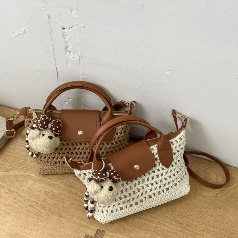 Sac à dumplings tissé à la main pour femme, nouvelle collection 2026, sac de voyage, sac en paille tissé à la main de niche, sac bandoulière messager