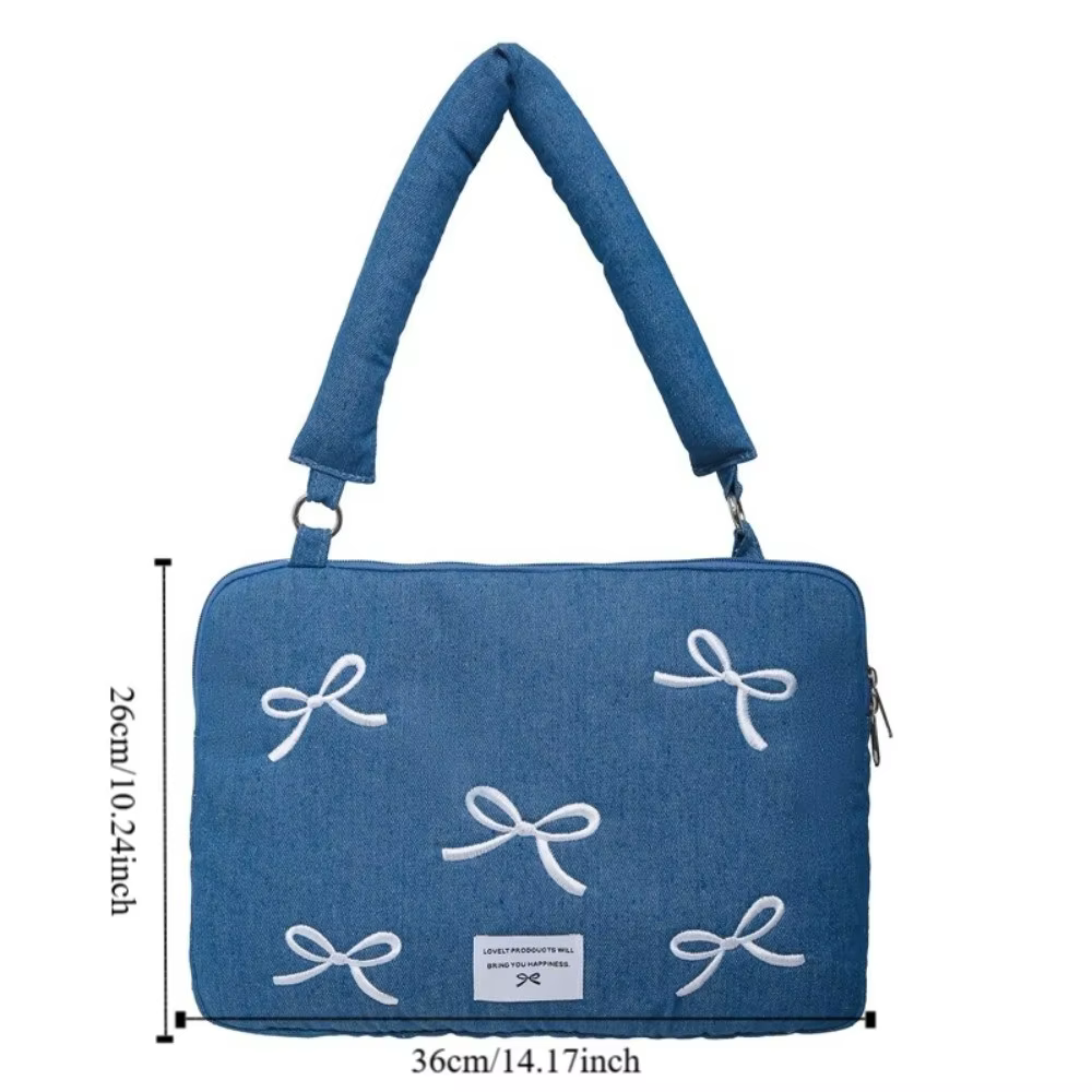 Sac d'ordinateur portable tendance et portable 14 pouces, housse antichoc pour ordinateur portable, sac à main brodé avec nœud, pour les trajets quotidiens