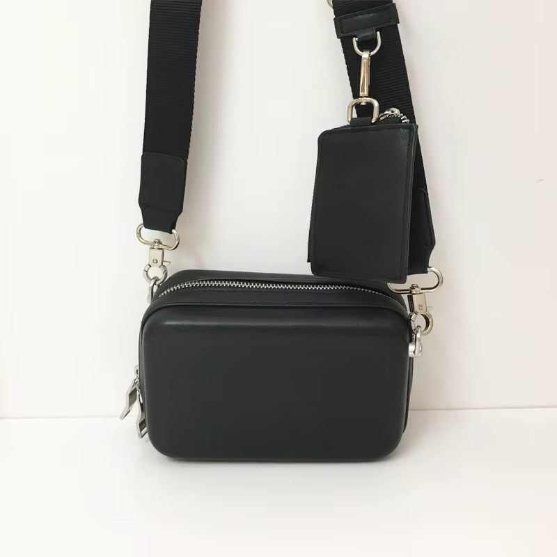 Sac à bandoulière rigide unisexe, sac à bandoulière noir, mode décontractée, évaluation de voyage, passeport et portefeuille