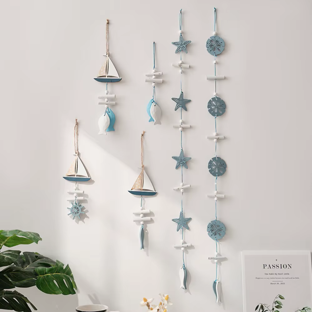 Décoration murale artisanale méditerranéenne en forme d'étoile de mer, pendentif marin en bois pour la décoration intérieure