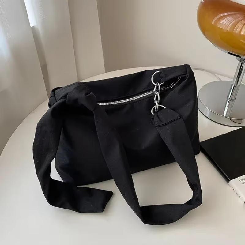 Sac à Main à Bandoulière Noir pour Femme et Fille, Sacoche Décontractée, Solide, Simple, à Bretelles Nouées, Fourre-Tout