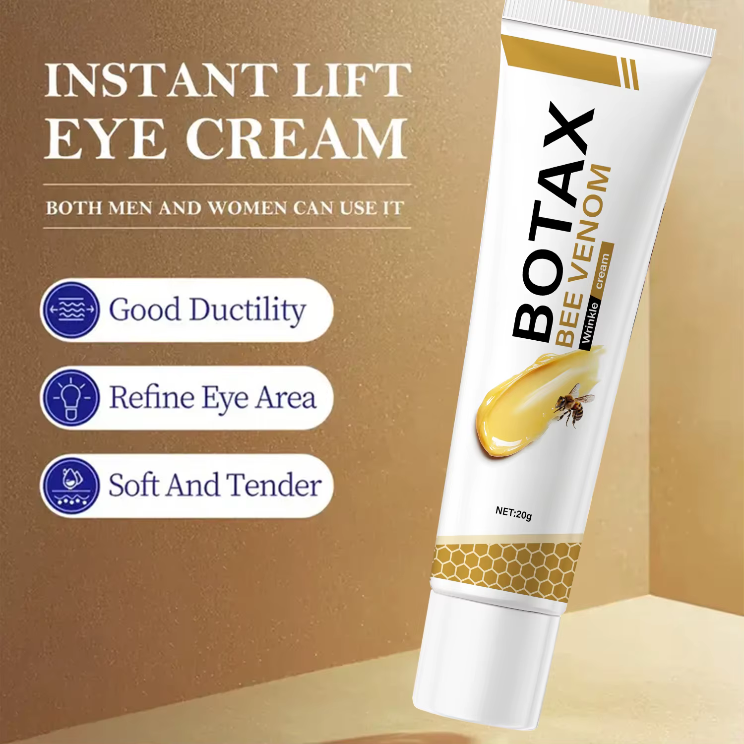 Crème pour les yeux liftante instantanée. Pour hommes femmes. Bonne ductilité cutanée. Adoucit