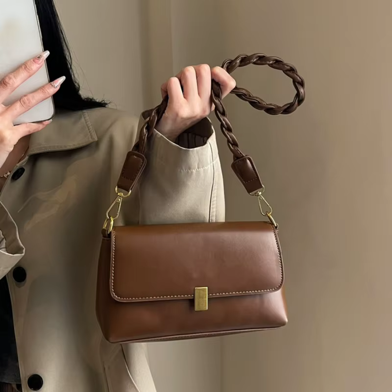 Sac à bandoulière pour femme en cuir vintage, sac minimaliste à bandoulière avec poignée, sangle réglable, doux, élégant, pour tous les jours