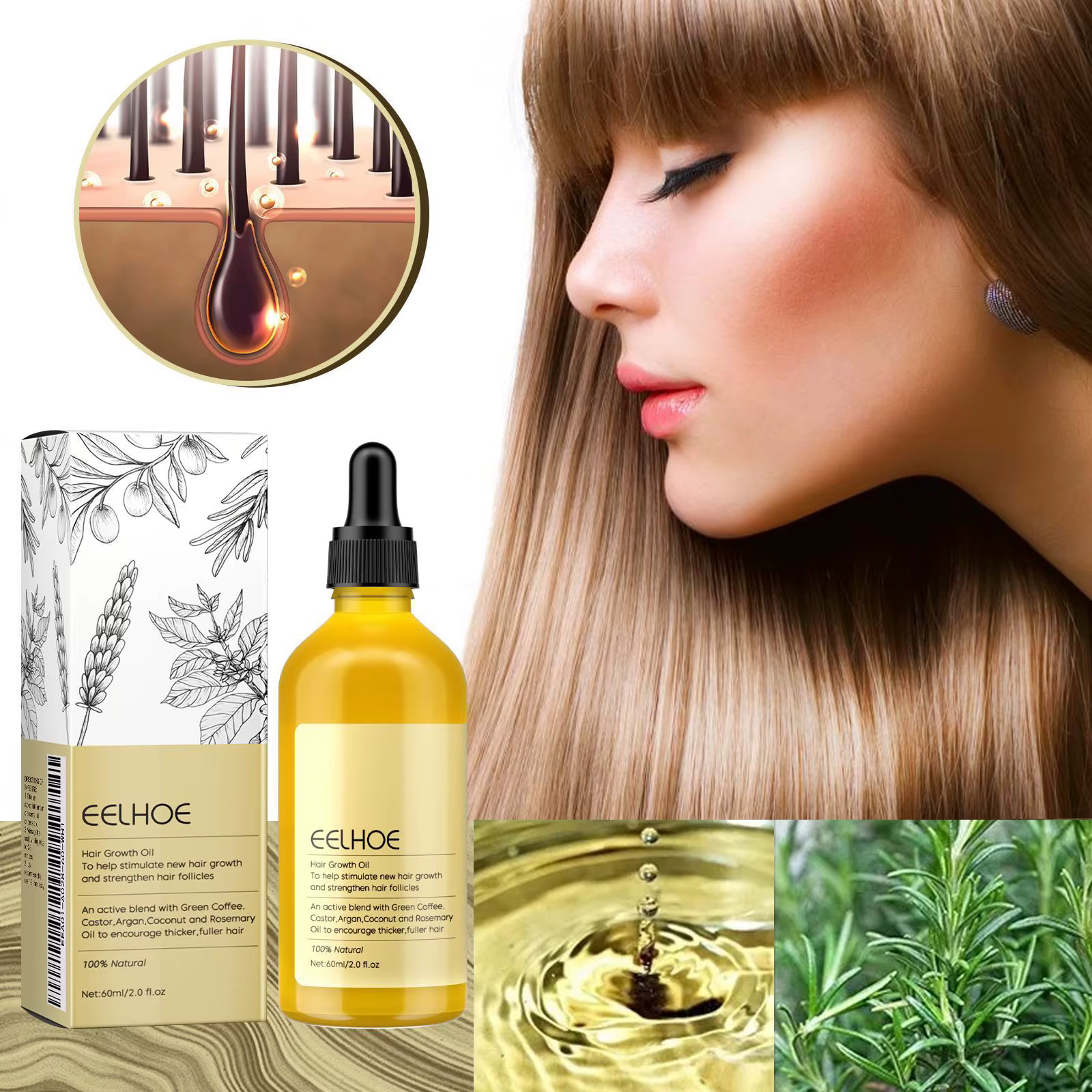 Huile essentielle de romarin Dense pour cheveux