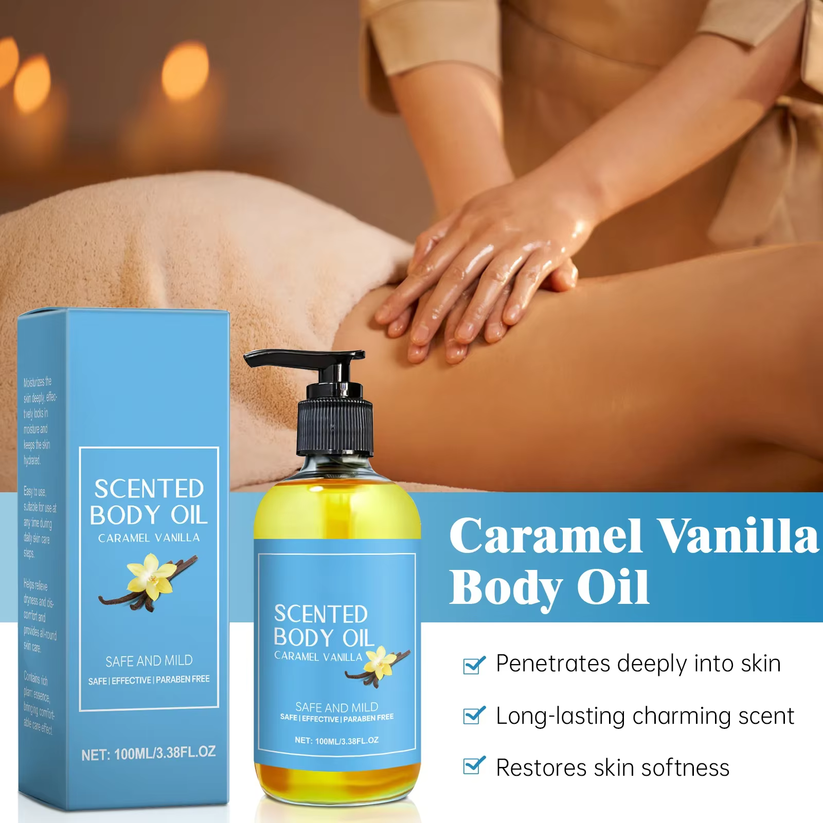 Huile corporelle anti-stress à la vanille - Hydrate et apaise en profondeur les muscles