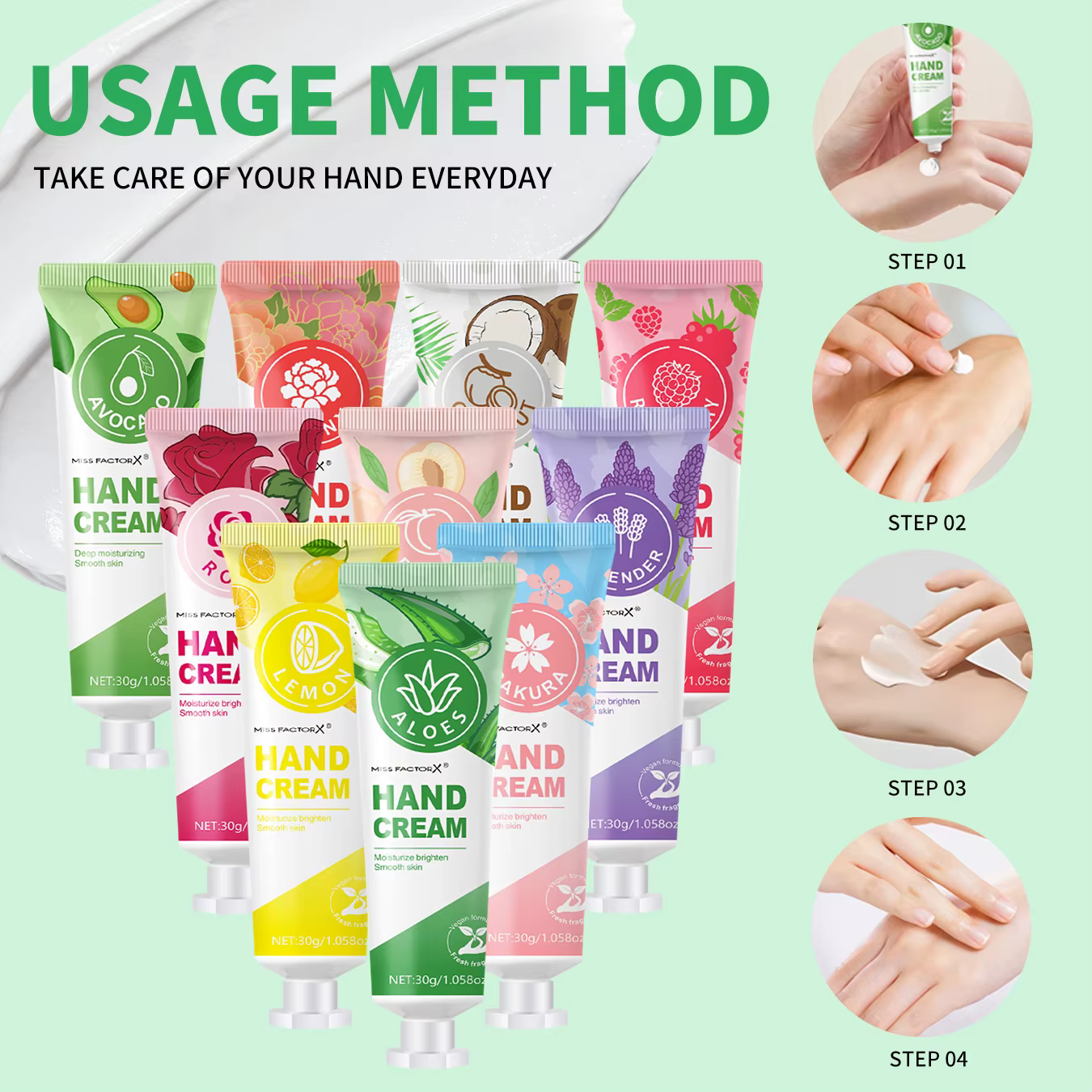50 pièces/boîte 10 crème pour les mains parfumée-hydratante