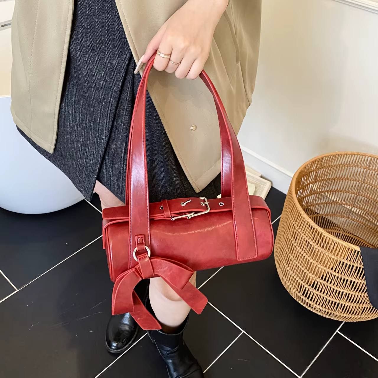Boucle de ceinture Design sac à bandoulière accessoire arc sac à main rétro en cuir Pu femme sac Style coréen Y2K sous les bras sac à main pochette