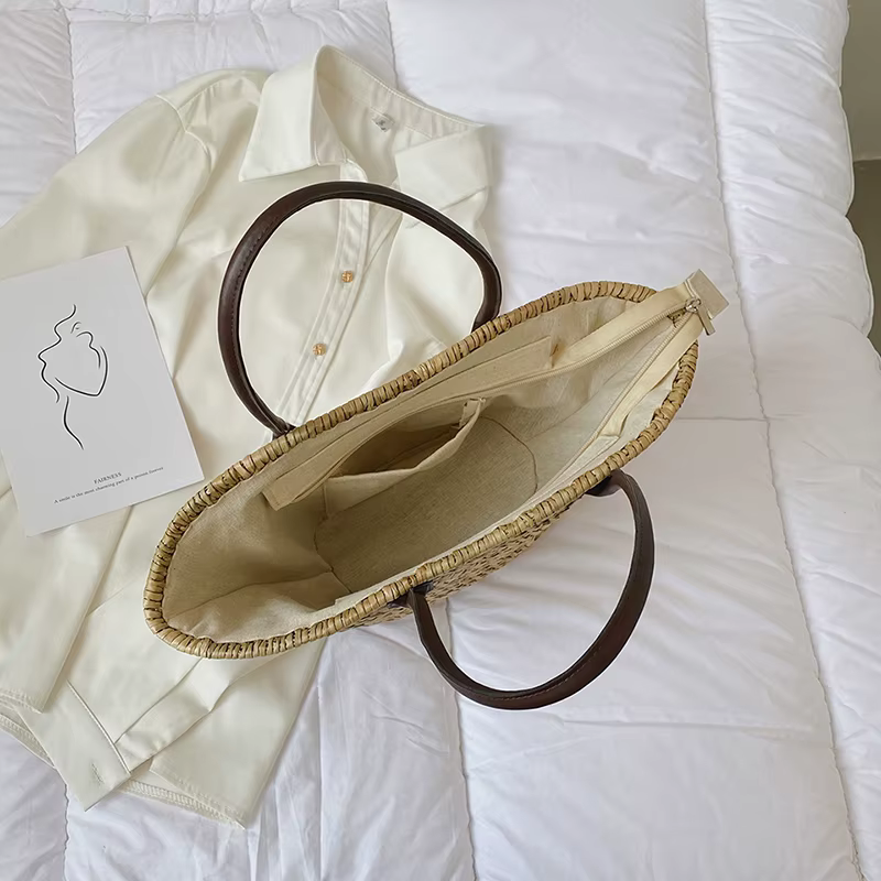 Sac à bandoulière fait à la main pour femmes, sacs à main de grande capacité, sac de plage en paille bohème d'été, panier de shopping, fourre-tout tissé