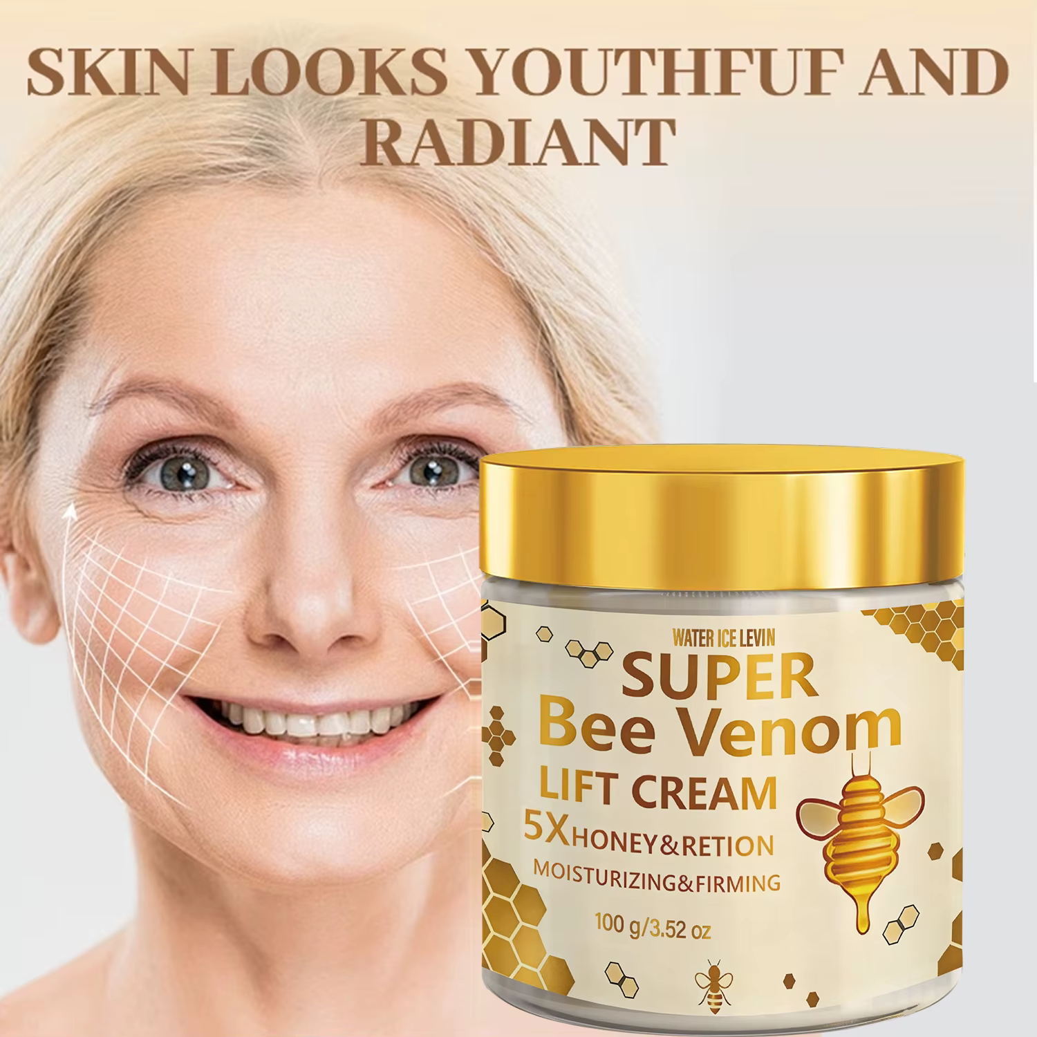 Crème Visage au Venin d'Abeille 100g avec Acide Hyaluronique