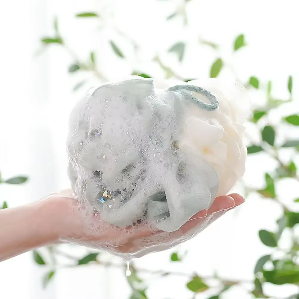 Éponge moussante en maille de douche douce
