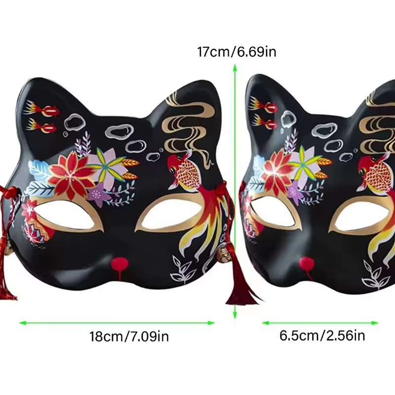 Masque de Cosplay demi-masque fait à la main, masque de chat japonais, Style japonais pour spectacles sur scène, Anime Cosplay