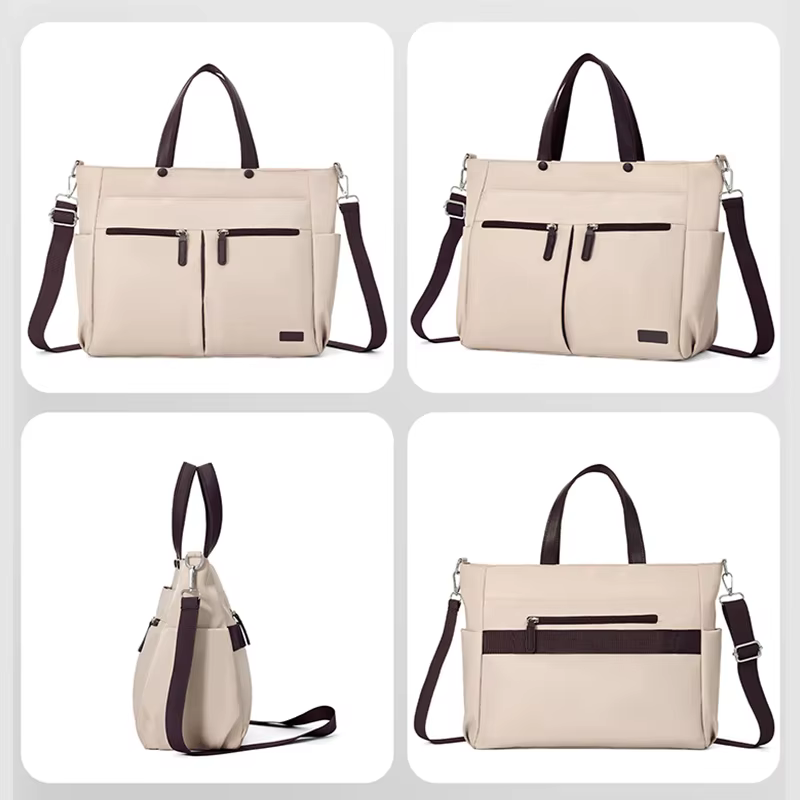 【Bandche pour ordinateur portable 】 Sac pour ordinateur portable décontracté en nylon pour femme, mallette de déplacement quotidien, sac léger à double poche principale à une épaule