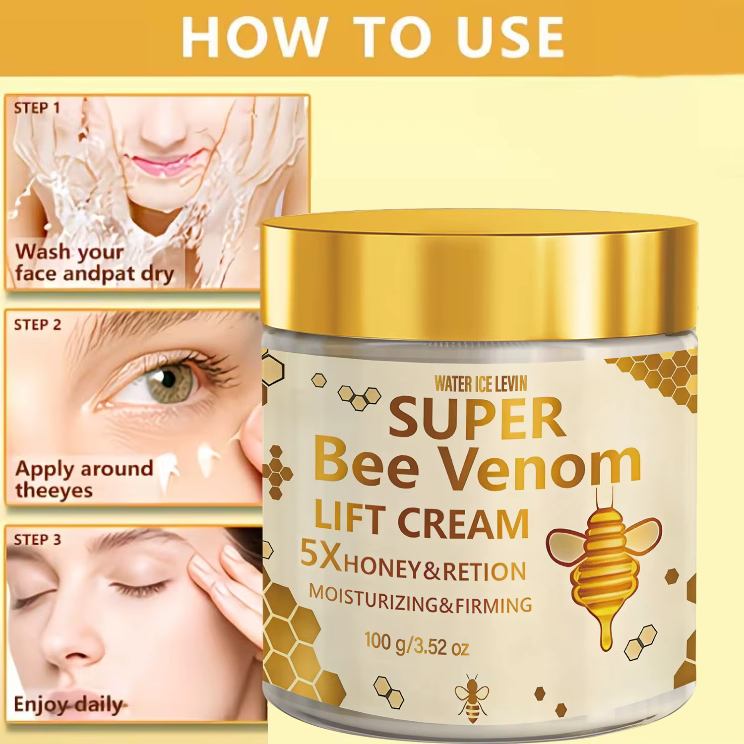 Crème Visage au Venin d'Abeille 100g avec Acide Hyaluronique