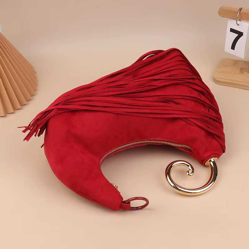 Sacs de soirée vintage tendance pour femmes, sacs à main en faux daim de luxe français avec poignée en métal durable