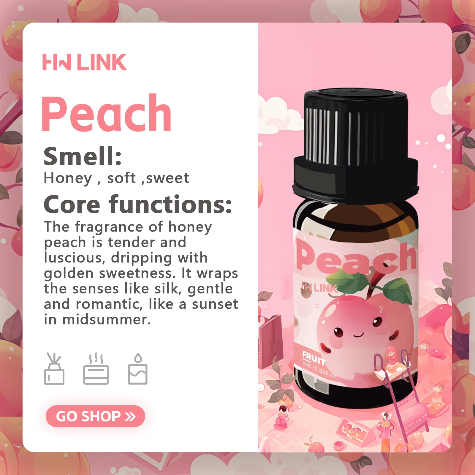 Huiles essentielles de pêche 10 ml pour la fabrication de bougies