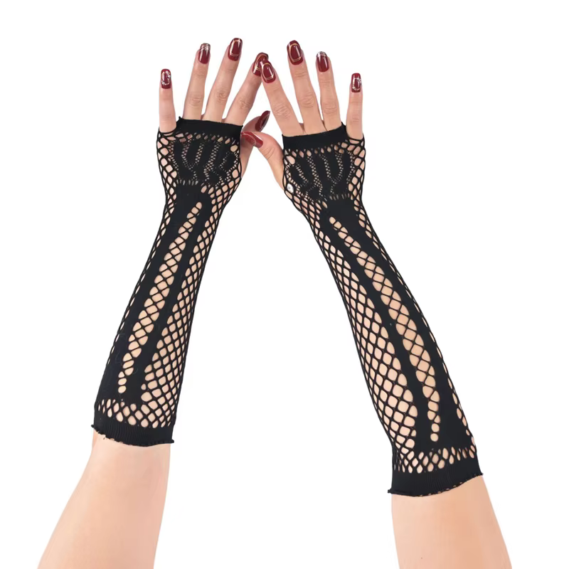 Manchons de bras ajourés noirs et Sexy, maille Punk, manches longues respirantes pour filles, décoration, gants de Performance Cosplay