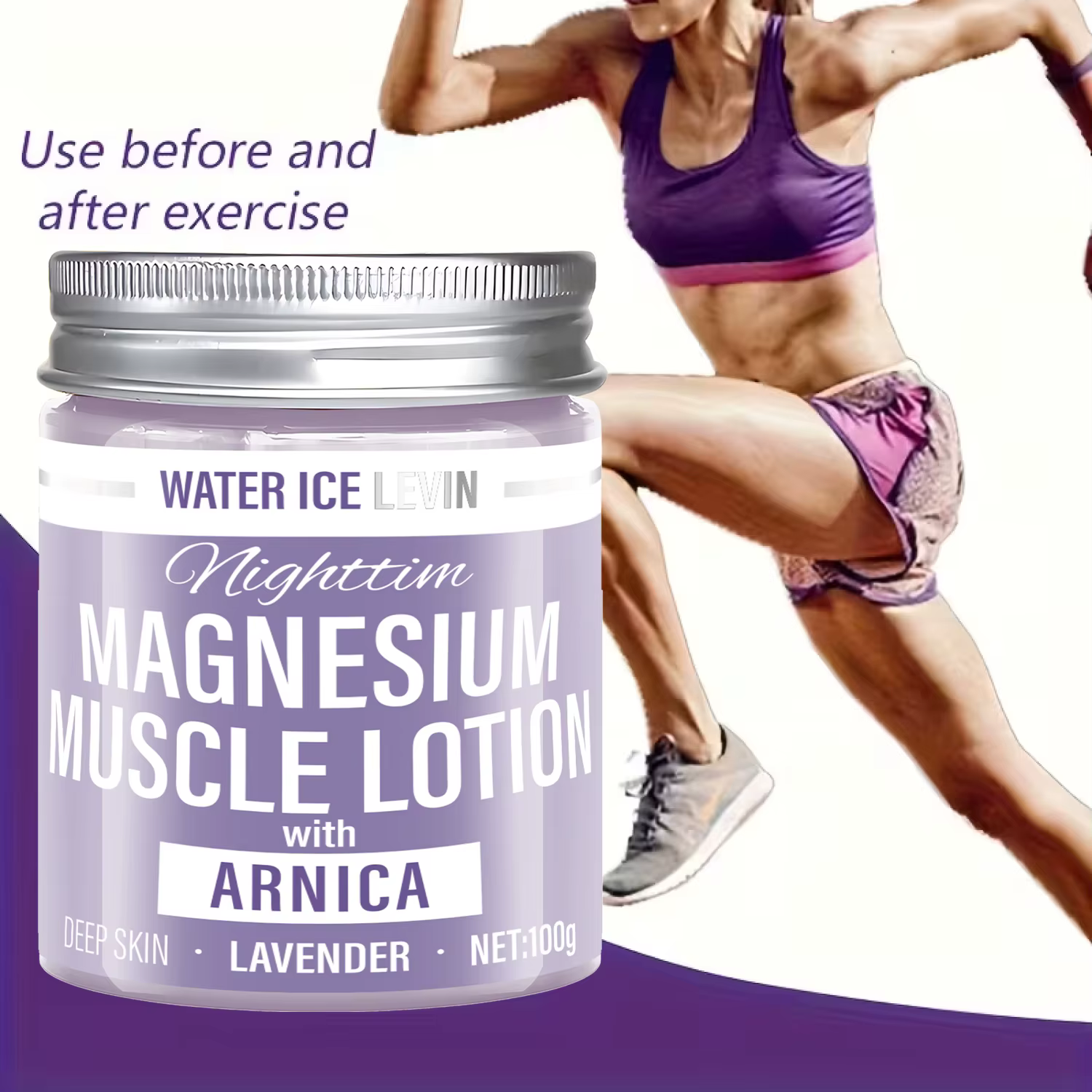Lotion musculaire au magnésium avec acide hyaluronique et lavande pour une hydratation profonde et un soulagement