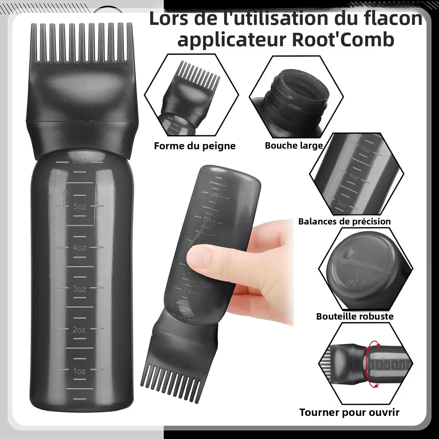 Bouteille d'application d'huile capillaire