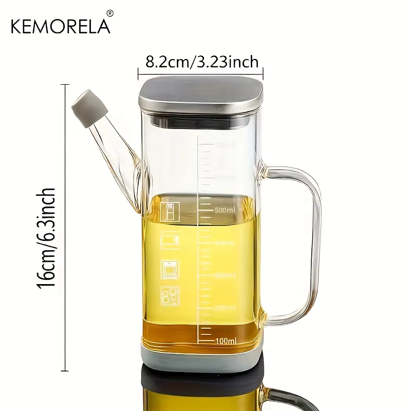 KEMORELA 1/2 pièces 700ml bouteille distributrice d'huile d'olive en verre avec marquages de mesure et verseur anti-goutte/fuite pour la cuisson des grillades