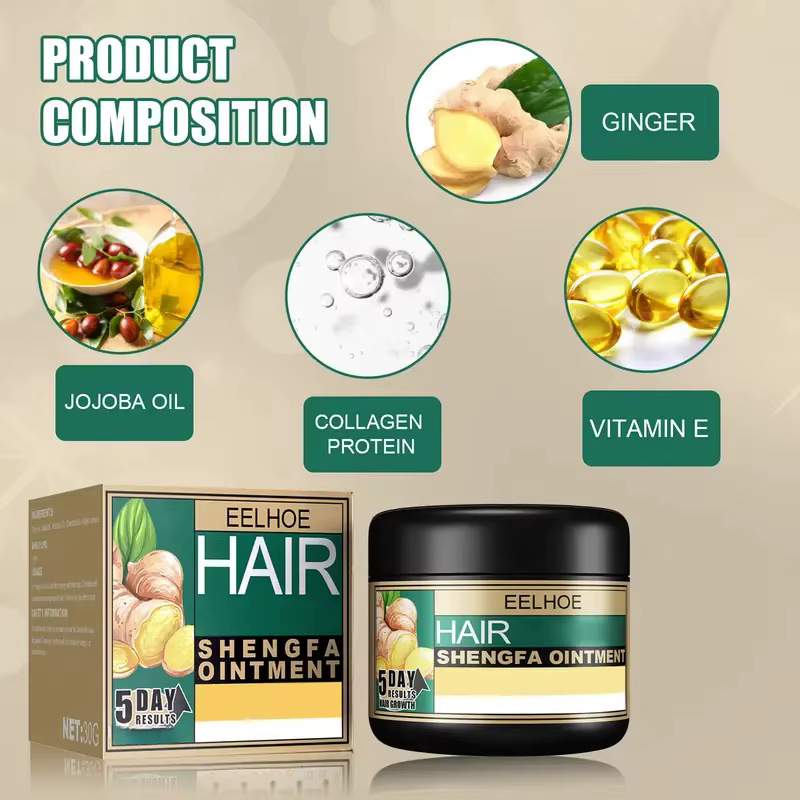Crème de croissance des cheveux au gingembre, répulsif pour la repousse de l'alopécie, prévention de la perte de cheveux, traitement de la calvitie, renforcement Dense, soins capillaires