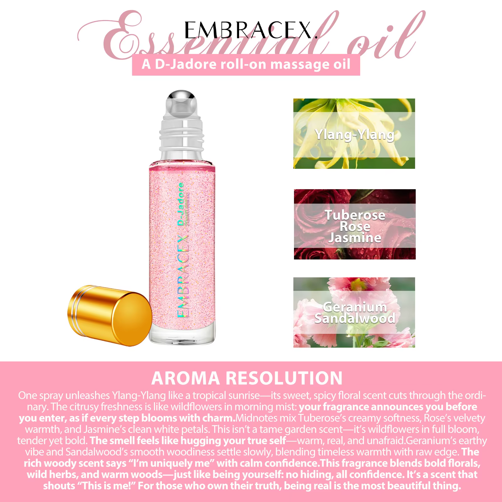 Huile Essentielle D-Jadore en Roll-on 20ml – Huiles Essentielles pour Renforcer la Confiance et Apprécier Soi-Même – Cadeaux