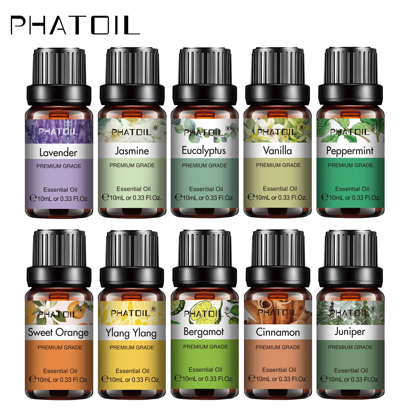 PHATOIL 1PCS Huile essentielle pour diffuseur et fabrication de bougies 10ml Huiles essentielles d'aromathérapie à la