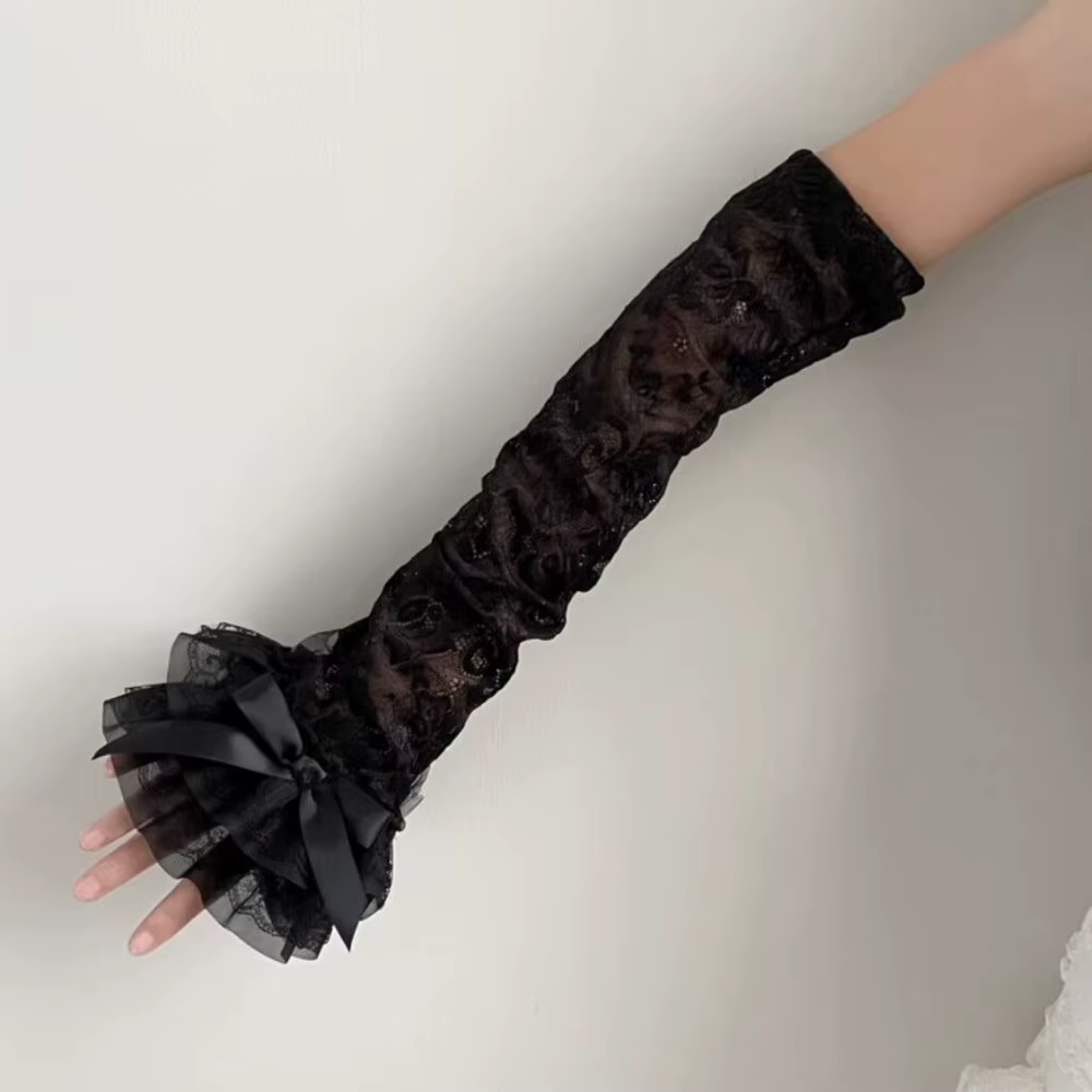Gants longs pour femmes, style Lolita, pour mariée, élégants, chauffe-poignets, en dentelle, sans doigts, pour cosplay et fête