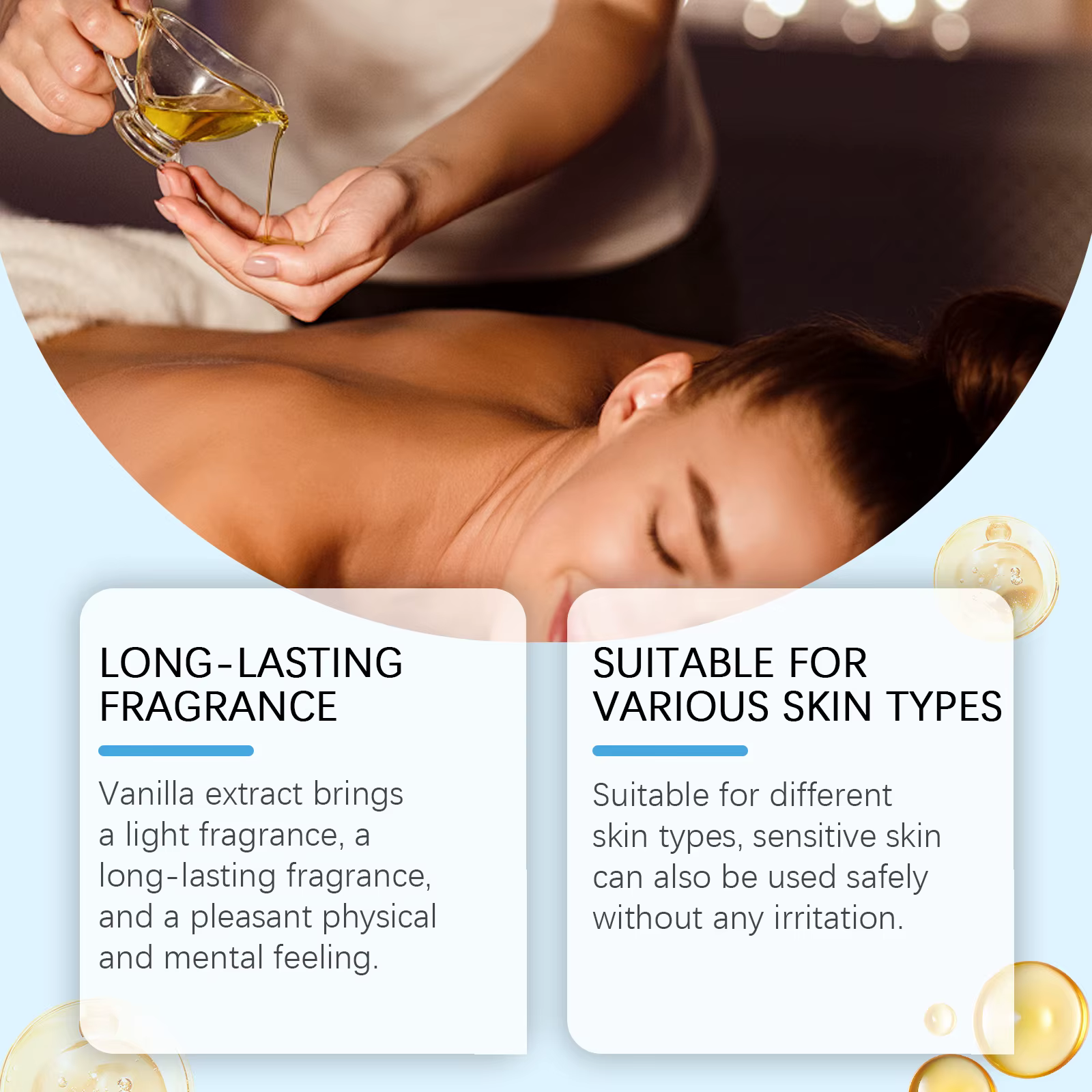Huile de massage pour le corps à la vanille caramel