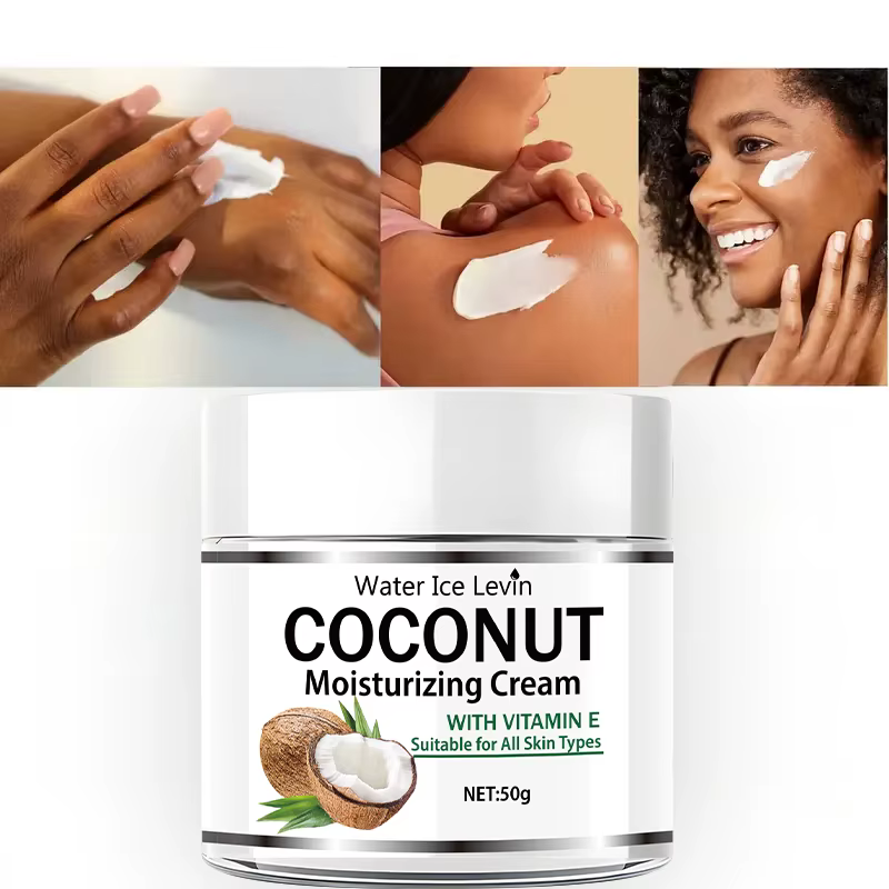 Crème hydratante à l'huile de noix de coco 50g | Collagène et vitamine E | Sans alcool | Convient à tous les tons de