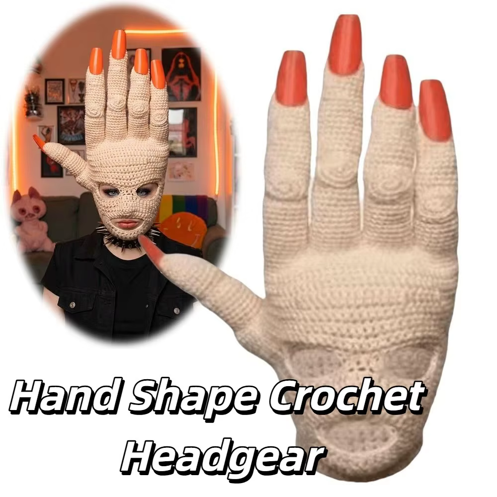 Couvre-tête en crochet en forme de paume, fait main, design amusant, accessoire de farce, chapeau créatif abstrait, nouveauté, masque facial en crochet
