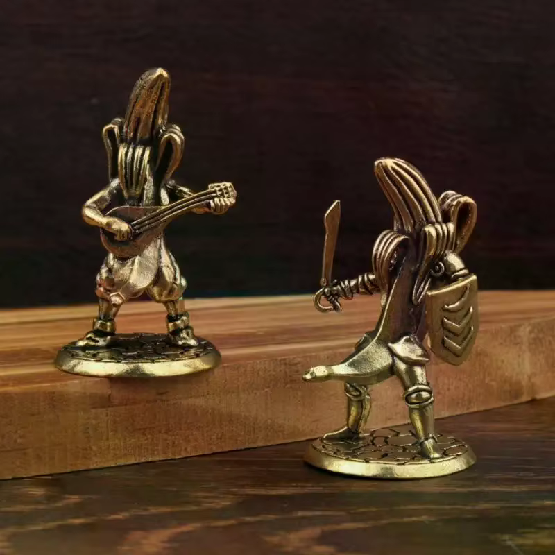 Figurine de joueur de guitare banane en laiton, Vintage, faite à la main, banane de samouraï pour hommes, décor de collection pour la maison et le bureau