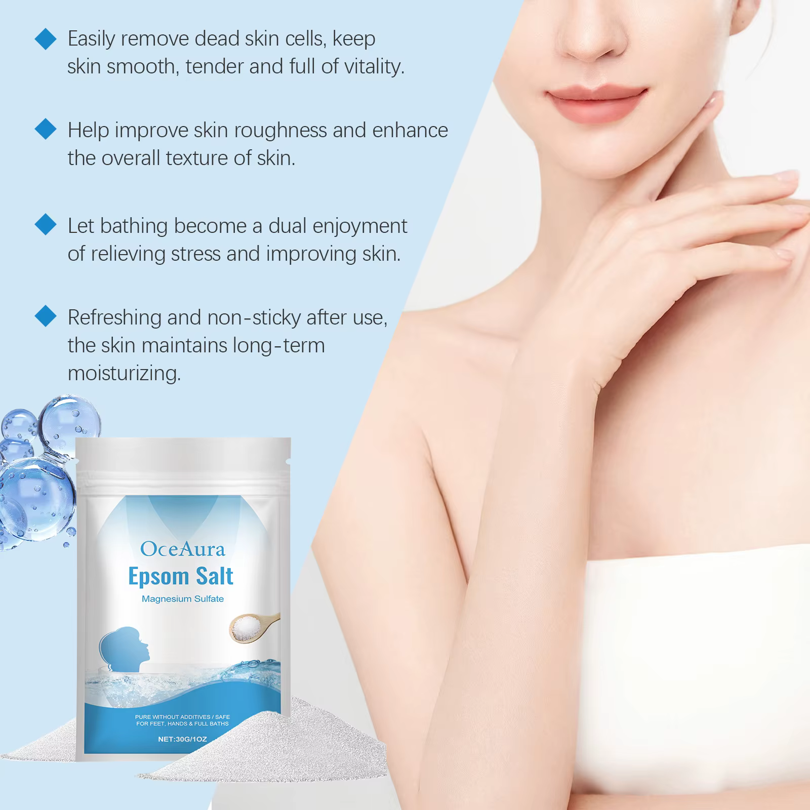 Sel de Bain d'Epsom Anti-Stress Exfoliant Nettoyant en Profondeur Magnésium Hydratant Relaxant pour le Corps