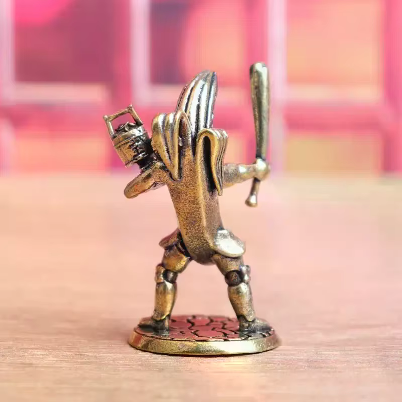 Figurine de joueur de guitare banane en laiton, Vintage, faite à la main, banane de samouraï pour hommes, décor de collection pour la maison et le bureau