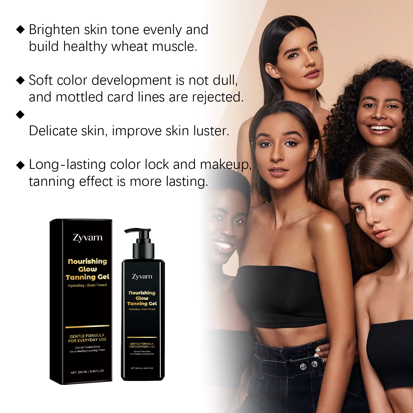Gel Bronzant Instantané Mousse Autobronzante Hydratante Éclat Naturel Effet Soleil Couleur Modulable Nourrissant Hydratant 250ml