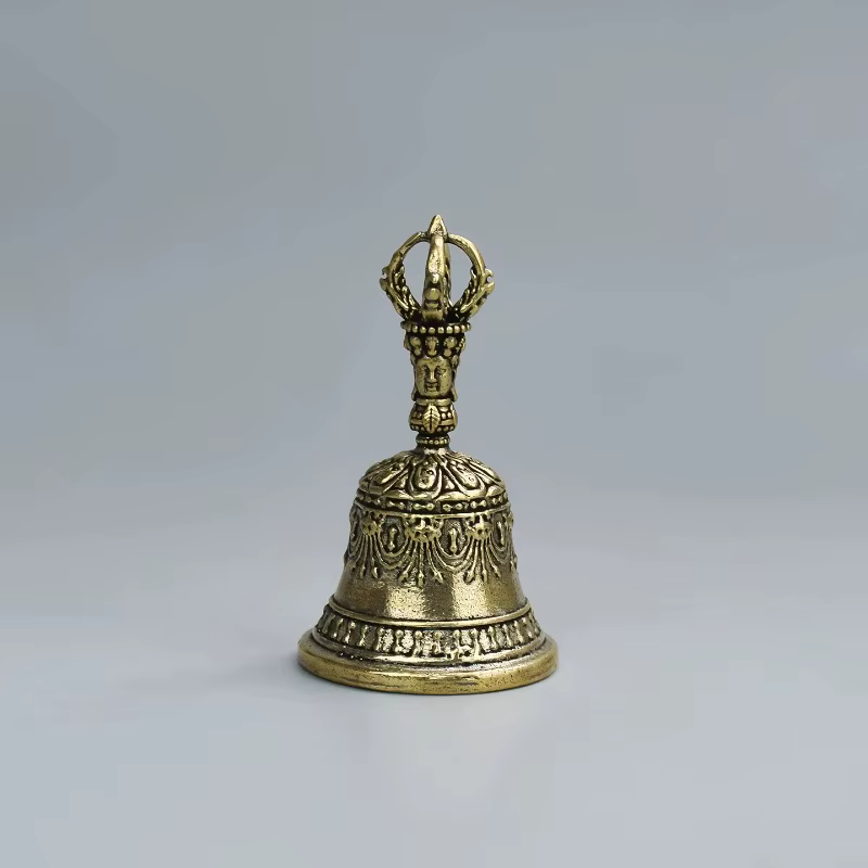 Cloche à main en laiton gravée, style rétro, pour cérémonie, mariage, décoration de fêtes, instrument de relaxation et de guérison