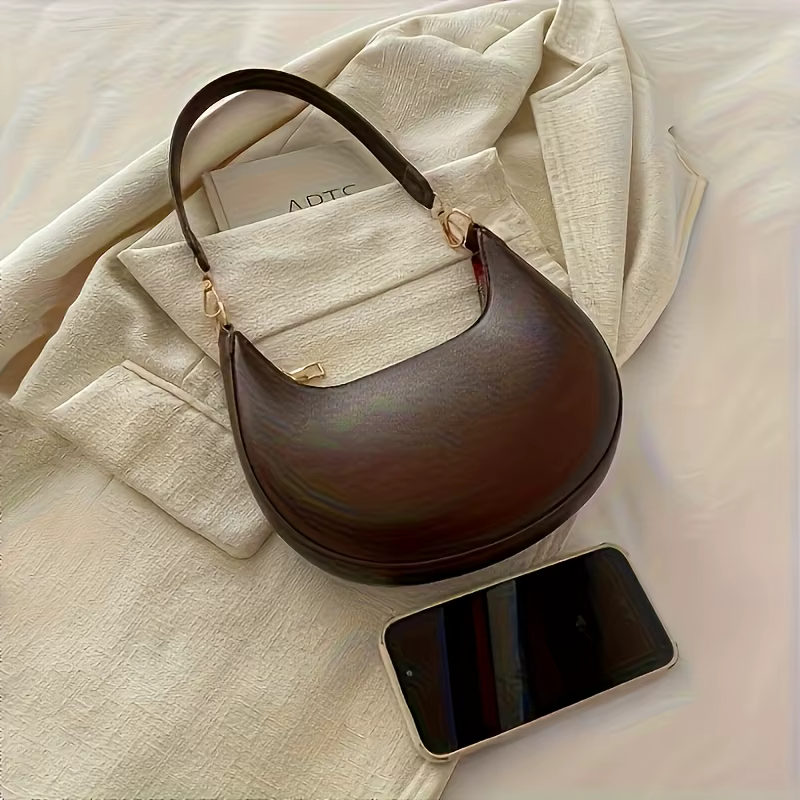 Sac fourre-tout Vintage rétro demi-lune en cuir Pu, sacs à bandoulière pour femmes, sangle détachable, fermeture à glissière, doublure en Polyester