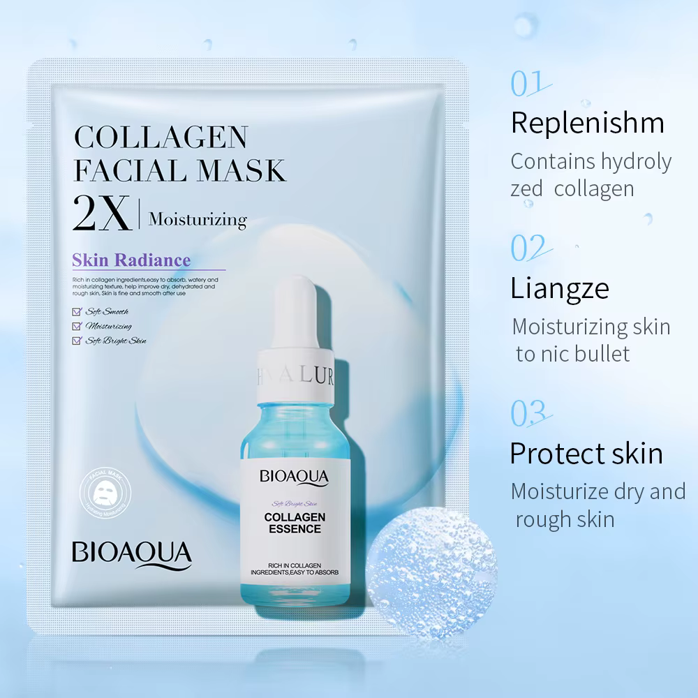 20 pièces BIOAQUA Centella collagène masque Facial VC hydratant rafraîchissant feuille masques acide hyaluronique