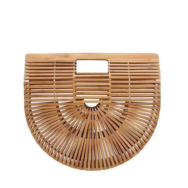 Panier en bambou fait à la main pour femmes, sac à main demi-rond de voyage de plage en plein air, sacs à poignée supérieure de styliste, sac rétro tressé en bambou