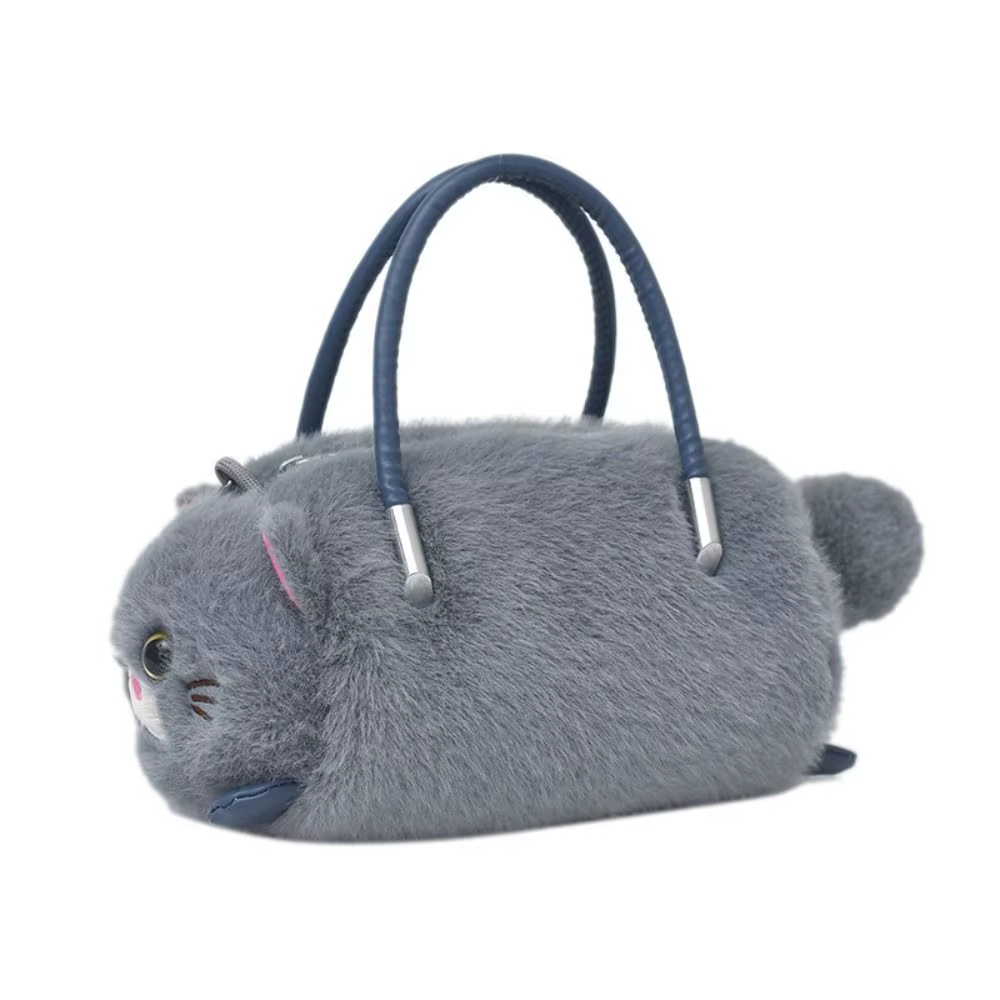 Sac à main pour femme en forme de chat, petit, mignon, décontracté, en fausse fourrure moelleuse, avec fermeture éclair, pour créateur de mode