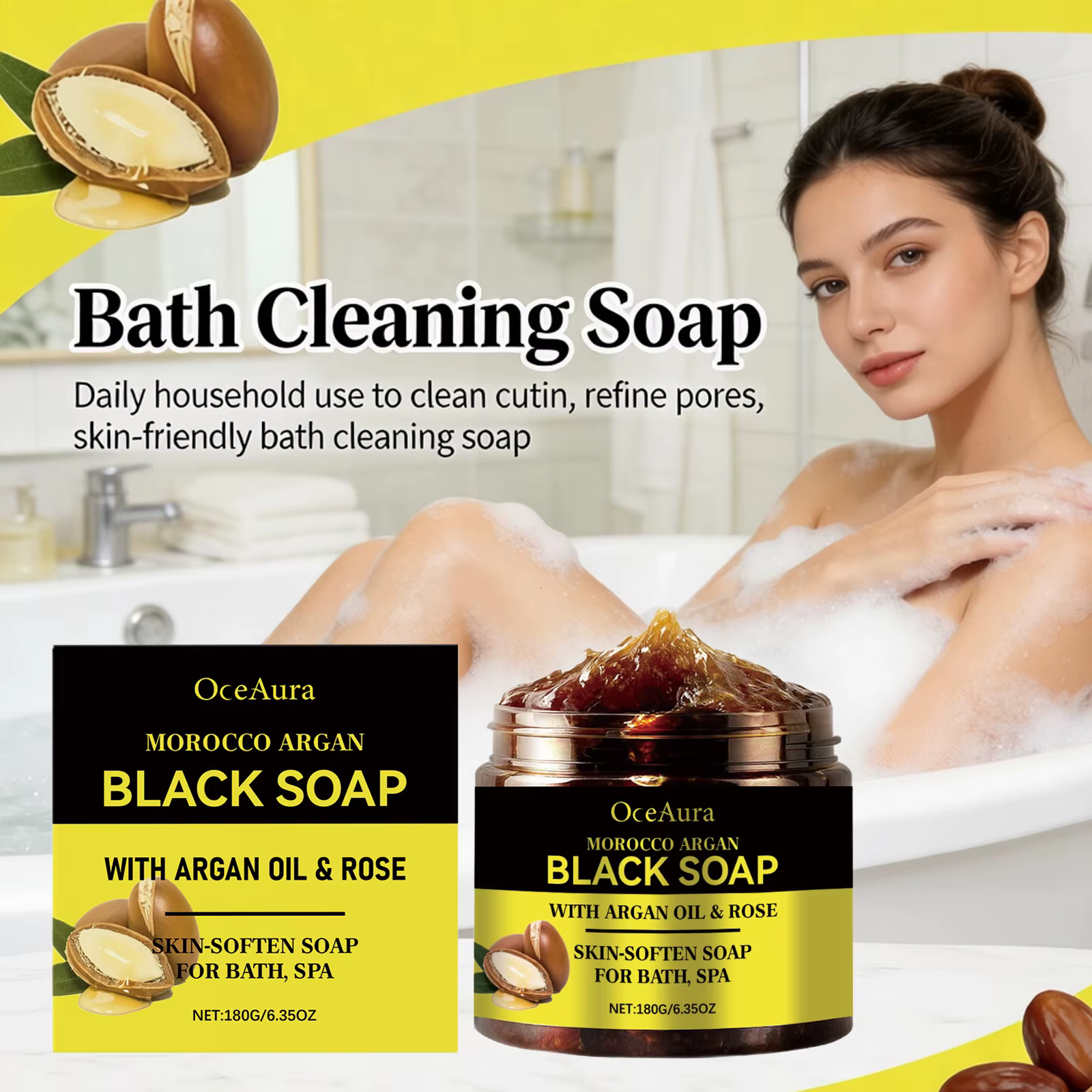 Savon noir marocain à l'huile d'argan pour exfolier