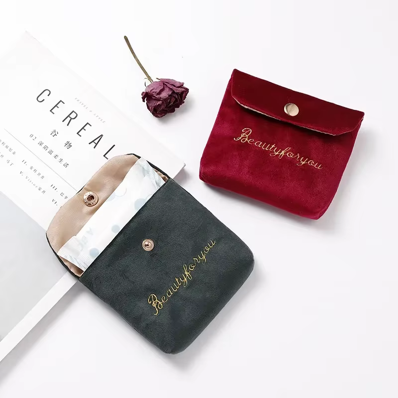 Sac à Cosmétiques en Velours pour Femme et Fille, Serviette de Voyage, Serviette Hygiénique, Rouge à Lèvres, Pochette de Maquillage