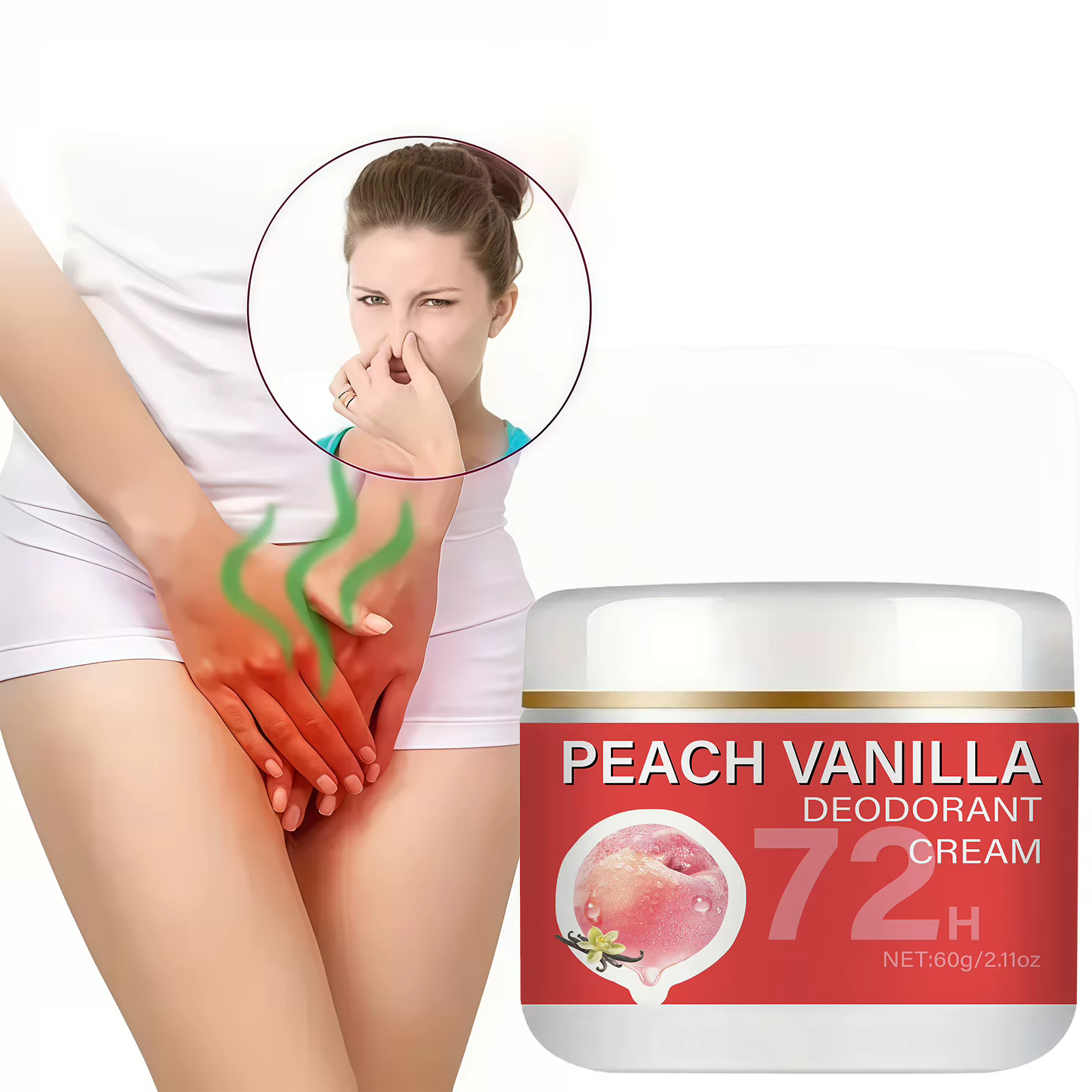 Crème déodorante pour les aisselles Peach - Fraîcheur longue durée 72 heures